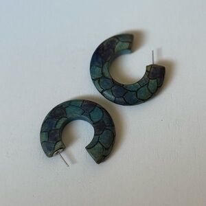 Green and Blue Patterned Hoop Earrings